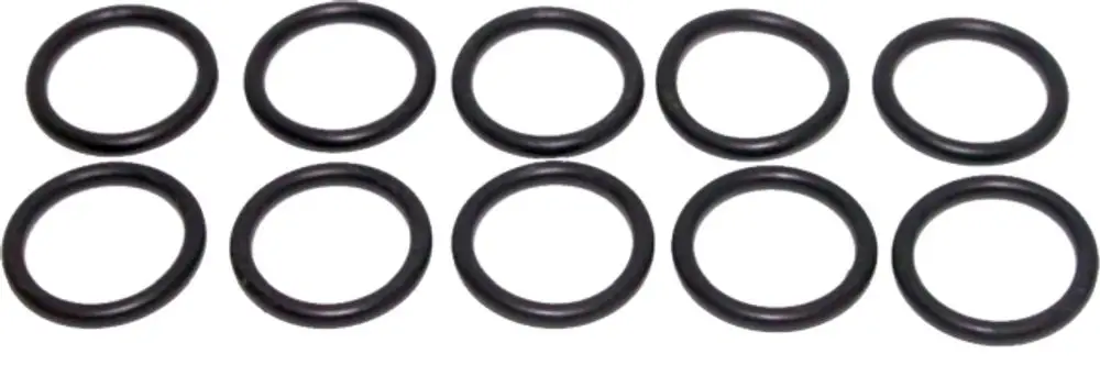 Zehn schwarze O-Ringe in kreisförmiger Form, geeignet für verschiedene Anwendungen, präsentiert auf einem weißen Hintergrund. Marke: Wolf.